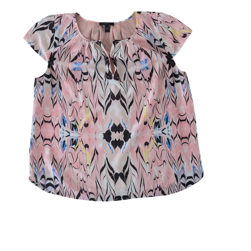 J. Crew Pink and Black Ikat Blouse Sz.12